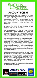 Accounts Clerk  Vacancy